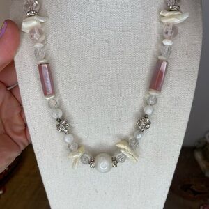 Carol Dauplaise Silver and Pink Shell and lucite necklace